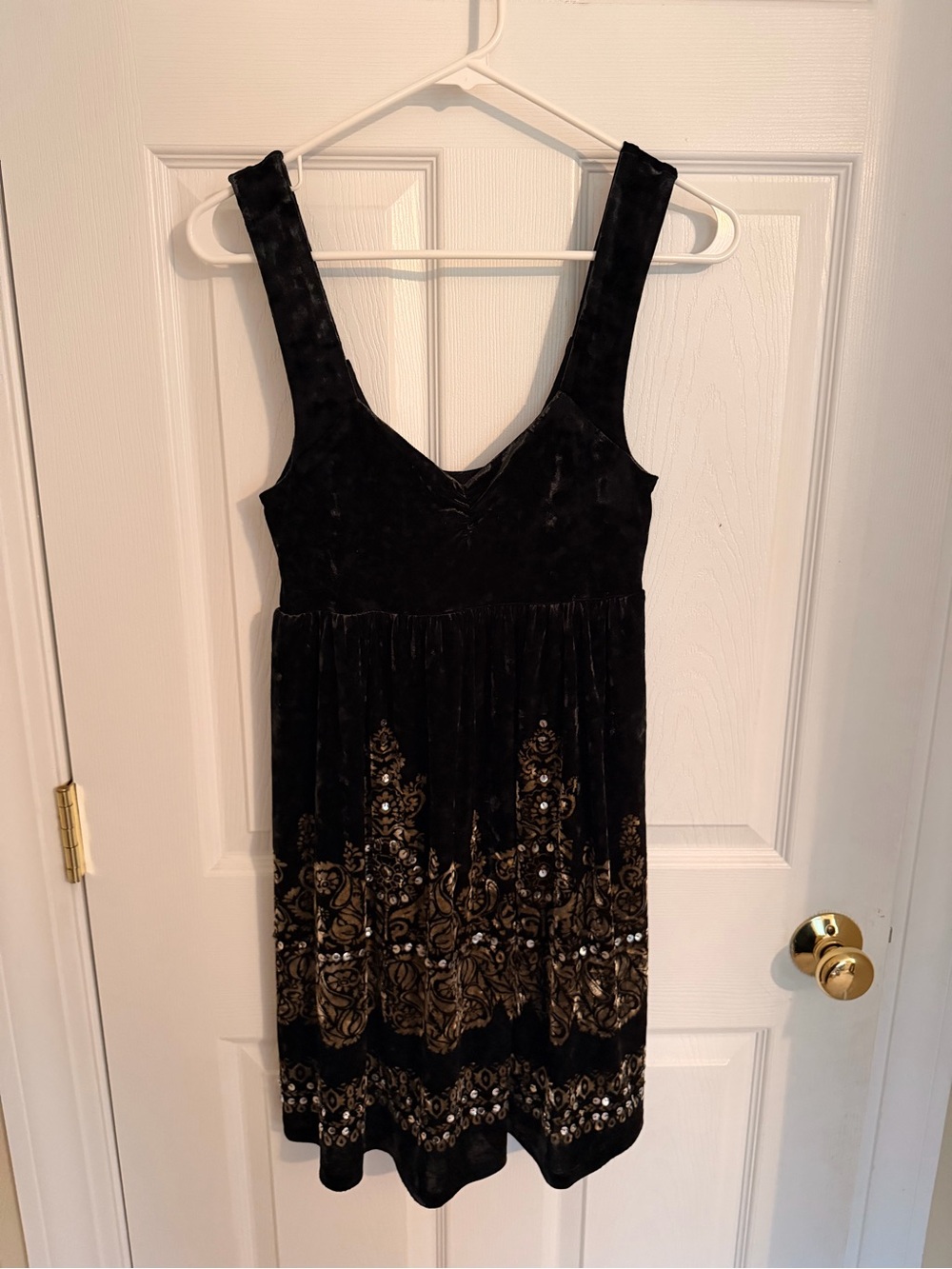 Free People Black Velvet Midi Dress with Gold Embroidery